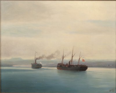 Erobringen av det tyrkiske troppeskipet Mersina av dampskipet Russland 13. desember 1877, 1877 av Ivan Konstantinovich Aivazovsky