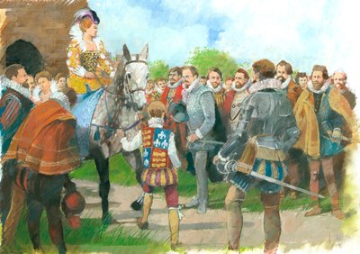 Elizabeth I blir ønsket velkommen til Kenilworth Castle, 1570-tallet, c1990-2010 av Ivan Lapper