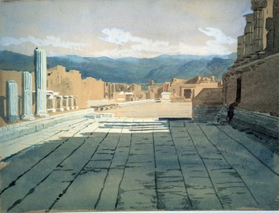 Pompei (Italia) (Pompei). Utsikt over forumet av romerske ruiner i Napolibukta, foran Vesuv. Verk av Ivan Nikolayevich Kramskoi (1837-1887), akvarell på papir av Ivan Nikolaevich Kramskoy