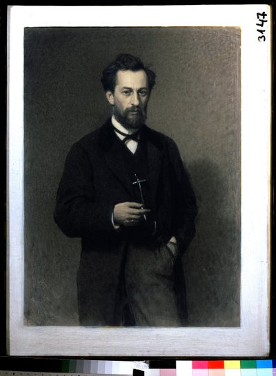 Portrett av kunstneren Mikhail Konstantinovich Klodt baron von Jurgensburg (Michail Clodt, Michael Konstantinow Clodt) (1832-1902) (Portrett av kunstneren M.K.Clodt). Maleri av Ivan Nikolayevich Kramskoi (1837-1887), olje på lerret av Ivan Nikolaevich Kramskoy
