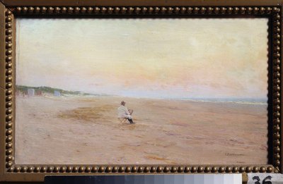 Kunstner på kysten - Kunstner ved kysten - Maleri av Ivan Pavlovich Pokhitonov (1850-1923), olje på tre - russisk kunst av Ivan Pavlovich Pokhitonov