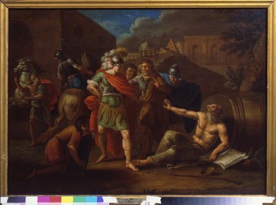 Alexander den store (Alexander III av Makedonia, 356-323 f.Kr.) besøker Diogenes (Diogenes fra Sinope eller kynikeren, ca. 413-ca. 327 f.Kr.) i Korint (Hellas) av Ivan Philippovich Tupylev