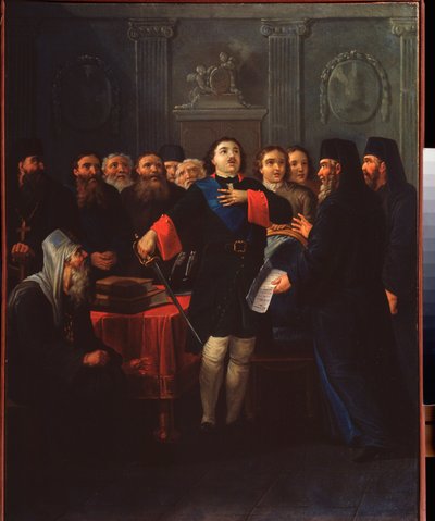 Tsar Peter I grunnla den hellige synoden av Ivan Philippovich Tupylev