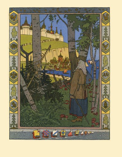 Illustrasjon til eventyret Fjæren til Falken Finist, 1901-1902 av Ivan Yakovlevich Bilibin