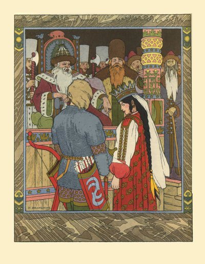 Illustrasjon for eventyret om Ivan Tsarevich, Ildfuglen og den grå ulven, 1902 av Ivan Yakovlevich Bilibin