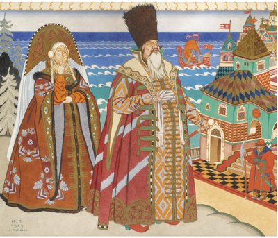 Illustrasjon til eventyret om tsaren Saltan av A. Pushkin av Ivan Yakovlevich Bilibin