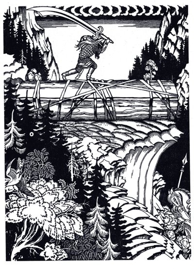Ilya Muromets og Svyatogor, 1934 av Ivan Yakovlevich Bilibin