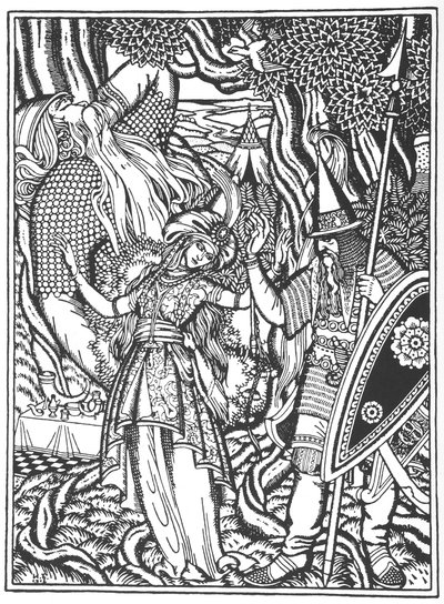Ilya Muromets og Svyatogors kone, 1912 av Ivan Yakovlevich Bilibin