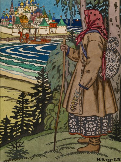 Bondepike. Illustrasjon til boken Contes de lIsba, 1931 av Ivan Yakovlevich Bilibin