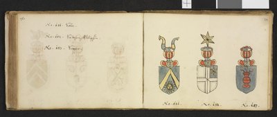 Illustrasjon hentet fra et privatarkiv i Nasjonalbiblioteket med tittelen Insignia quædam virorum illustrium in Norvegia quodam habitantium av Iver Nielssøn Hirtzholm av Iver Hirtzholm
