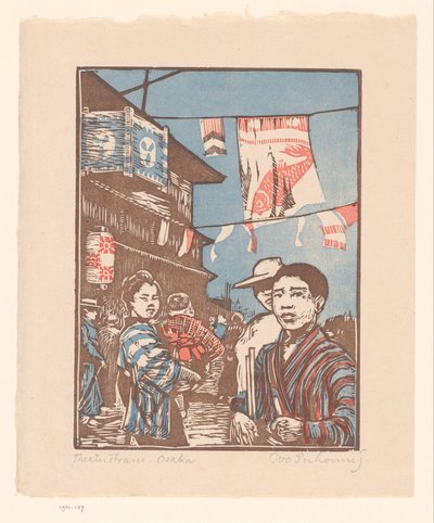 Utsikt over Dōtonbori i Osaka Theaterstrasse Osaka (tittel på objekt) av Ivo Puhonny (signed by artist)