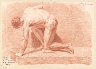 Knelende mann naken, sett fra siden (2. pris 1804) av Izaak Riewert Schmidt