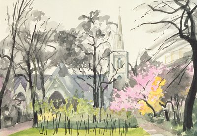 St. Michaels Church, Chester Square, London, 1982 (wc på papir) av Izabella Godlewska de Aranda