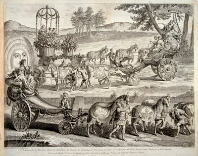 Apollos vogn - Utdrag fra albumet ""Masque royal"" (Mascara real) - Kobberstikk av A J De Fehrt (Defehrt) (1723-1774) av J.A. Defehrt