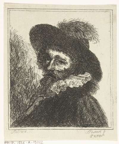 Mannsportrett med hatt av J.B. Bernaert