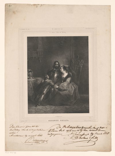 Albrecht Beiling tar farvel med kone og barn Albrecht Beiling (tittel på objekt) av J.B. Clermans