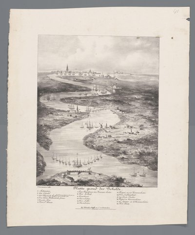 Walk of the Schelde fra Fort Bath til Antwerpen, 1832 Kart over Schelde (tittel på objekt) av J.B. Clermans