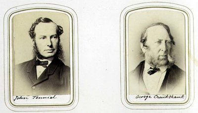 Portretter av Sir John Tenniel (1820-1914) og George Cruikshank (1792-1878) ca. 1860 (albumtrykk) av J.C. Watkins