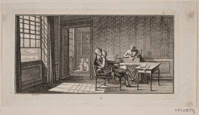 Interiøret i en stue hvor Bonnet dikterer til sekretæren sin av J.F. Clemens