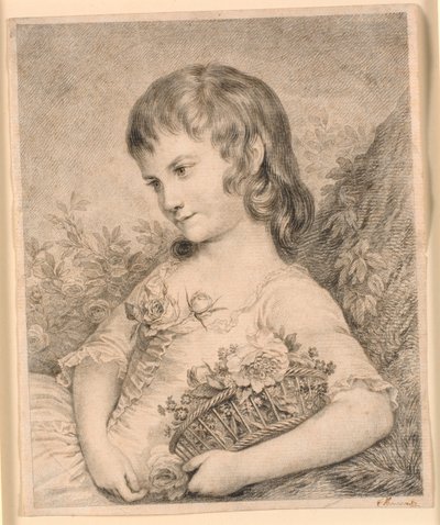 Liten jente med en kurv med blomster (Octavie Diodati) av J.F. Clemens