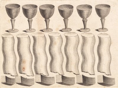 Studieark av beger og deler av en vridd rund stang av J.F. Clemens