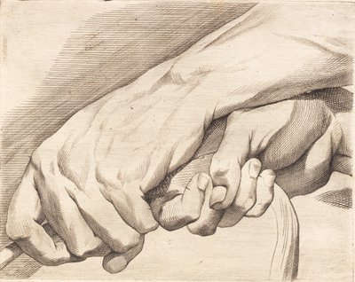 Studieark med to hender som holder et tau av J.F. Clemens