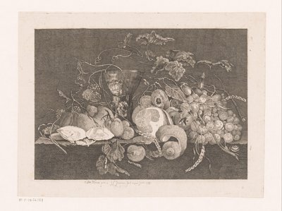 Stilleben med frukt og østers Galerie des peintres flamands, hollandais et allemands de Le Brun (serietittel) av J.L.L.C. Zentner