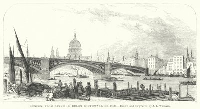 London, fra Bankside, under Southwark Bridge (gravering) av J.L. (after) Williams