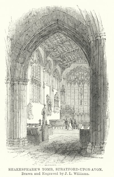 Shakespeares grav, Stratford-upon-Avon (gravering) av J.L. (after) Williams