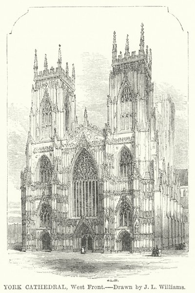 York katedral, vestfronten (gravering) av J.L. (after) Williams
