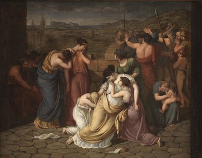 Andromache i fortvilelse ved synet av Hectors kropp av J.L. Lund