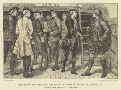 The Young Pretender og Highland Chiefs om bord på Doutelle før han landet i Skottland av J.M.L. Ralston
