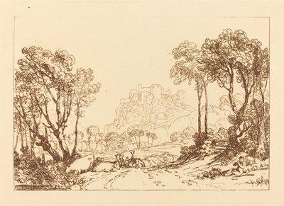 The Castle Above the Meadows, utgitt 1808. av Joseph Mallord William Turner