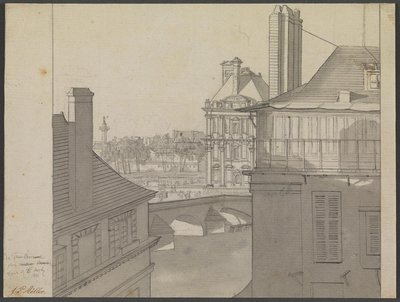 Utsikt fra J.P. Møllers leilighet på Hotel d’Irlande, Rue de Beaune nr. 3, over Seinen mot Tuileriene og Rue de Rivoli, 6. mars 1812 av J.P. Møller