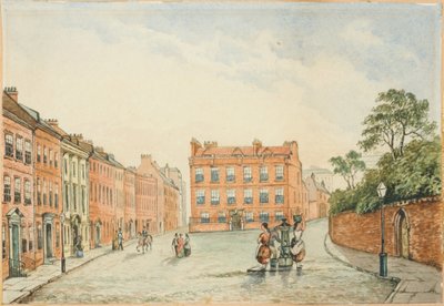 Cross House med Vicars Pump, Newcastle kroppsfarge, blyant og wc om bord av J.R. Dewar
