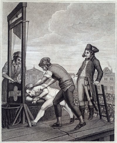 Henrettelsen av Maximilian de Robespierre (1758-1794) har giljotinen 28.07.1794 på Place de la Concorde-gravering av James Idnarpila etter J. Beys. 1799 omtrent. Paris, Musee Carnavalet av J. (after) Beys