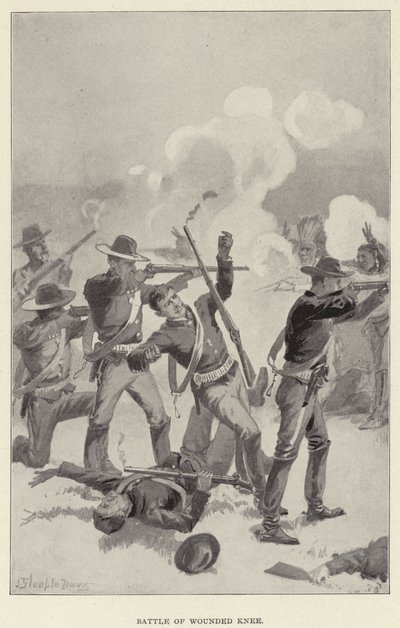 Slaget ved Wounded Knee (litho) av J. (after) Steeple Davis