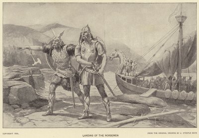 Landing av nordboerne (litho) av J. (after) Steeple Davis