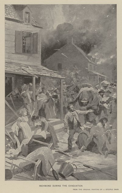 Richmond under evakueringen (litho) av J. (after) Steeple Davis