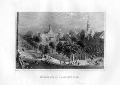 Parken og rådhuset, New York, 1855. av J. Archer