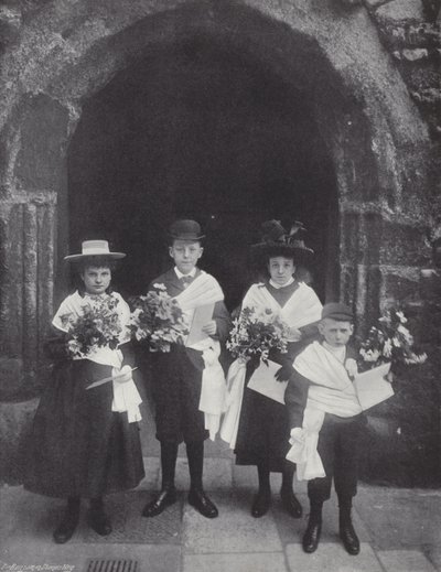 Distribuerer Maundy Money, Children of the Royal Almonry av J. Benjamin Stone
