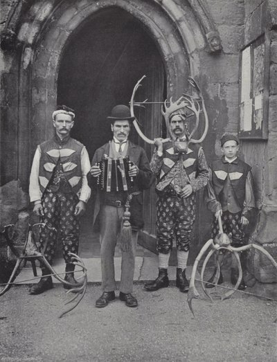 The Horn Dance, Abbots Bromley, Fire av utøverne av J. Benjamin Stone