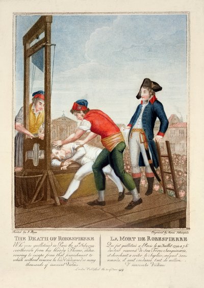 The Death of Robespierre (1758-94) 28. juli 1794 gravert av James Idnarpila, publisert 1799 av J. Beys