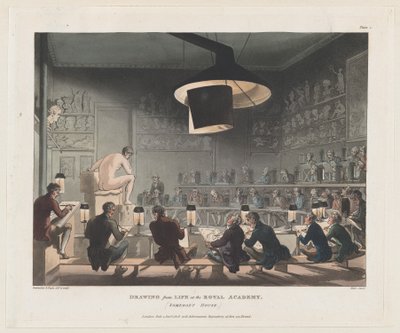 Tegning fra livet ved Royal Academy, Somerset House, 1. januar 1808., 1. januar 1808. av J. Bluck