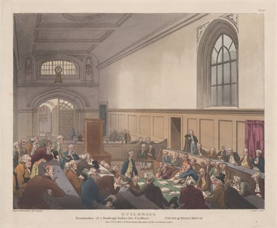 Guildhall, Examination of a Bankrupt before his Creditors Microcosm of London..., 1. november 1808. av J. Bluck