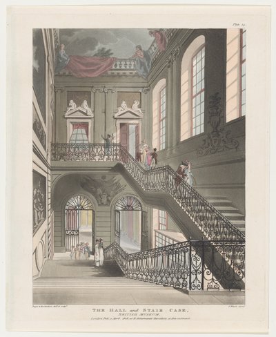 The Hall and Stair Case, British Museum, 1. april 1808., 1. april 1808. av J. Bluck