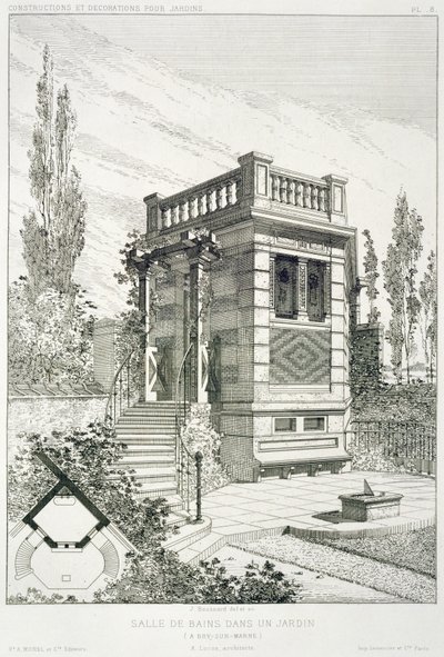 Baderom, fra et volum av design av forskjellige arkitekter, pub. Morel & Cie, Paris, ca. 1880 av J. Boussard