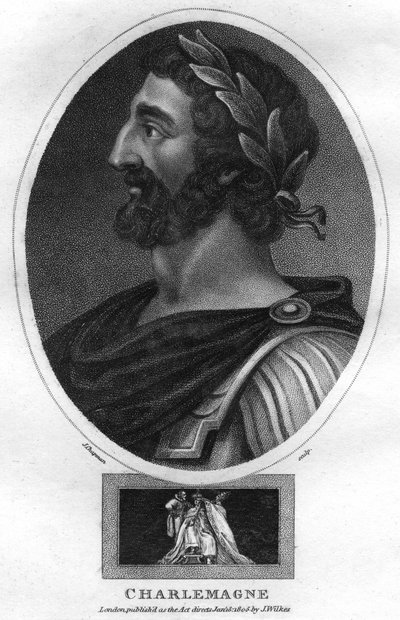 Charlemagne, eller Charles the Great, kongen av frankerne og den hellige romerske keiseren, 1805. av J. Chapman