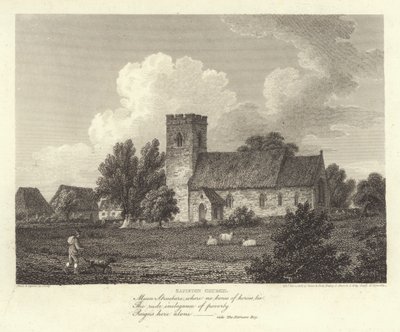 Robert Bloomfield, poet: Sapiston Church (gravering) av J. Greig