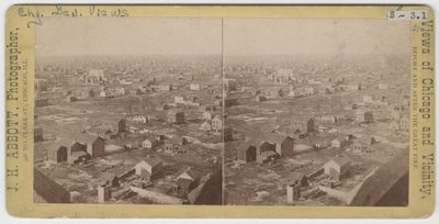 Stereograf av utsikt nordnordvest fra vanntårnet etter Chicago-brannen i 1871, 1871 (bw-bilde på kortfeste) av J. H. Abbott